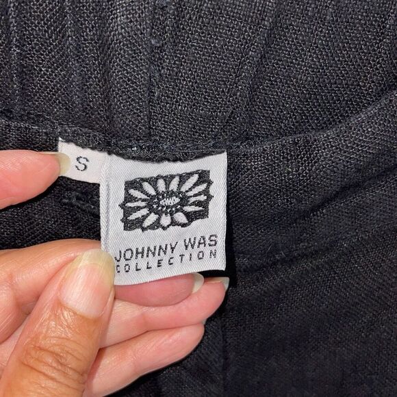 Johnny Was Womens Linen High-Rise Flat Front Trouser Pants Black Dark Wash Small - Picture 5 of 9